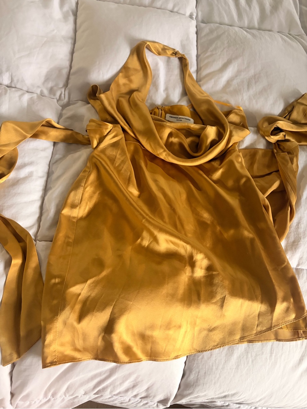 Amanda Uprichard Satin Cowl Halter Top - Mustard Gold